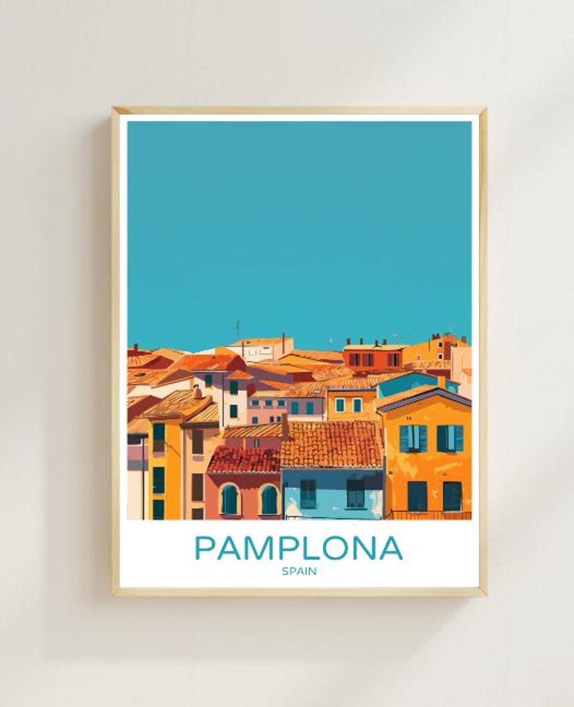 Pamplona Spain Travel Poster Historic City Wall Art Running Of The Bulls Print Spanish Landscape Artwork Vintage Travel Poster