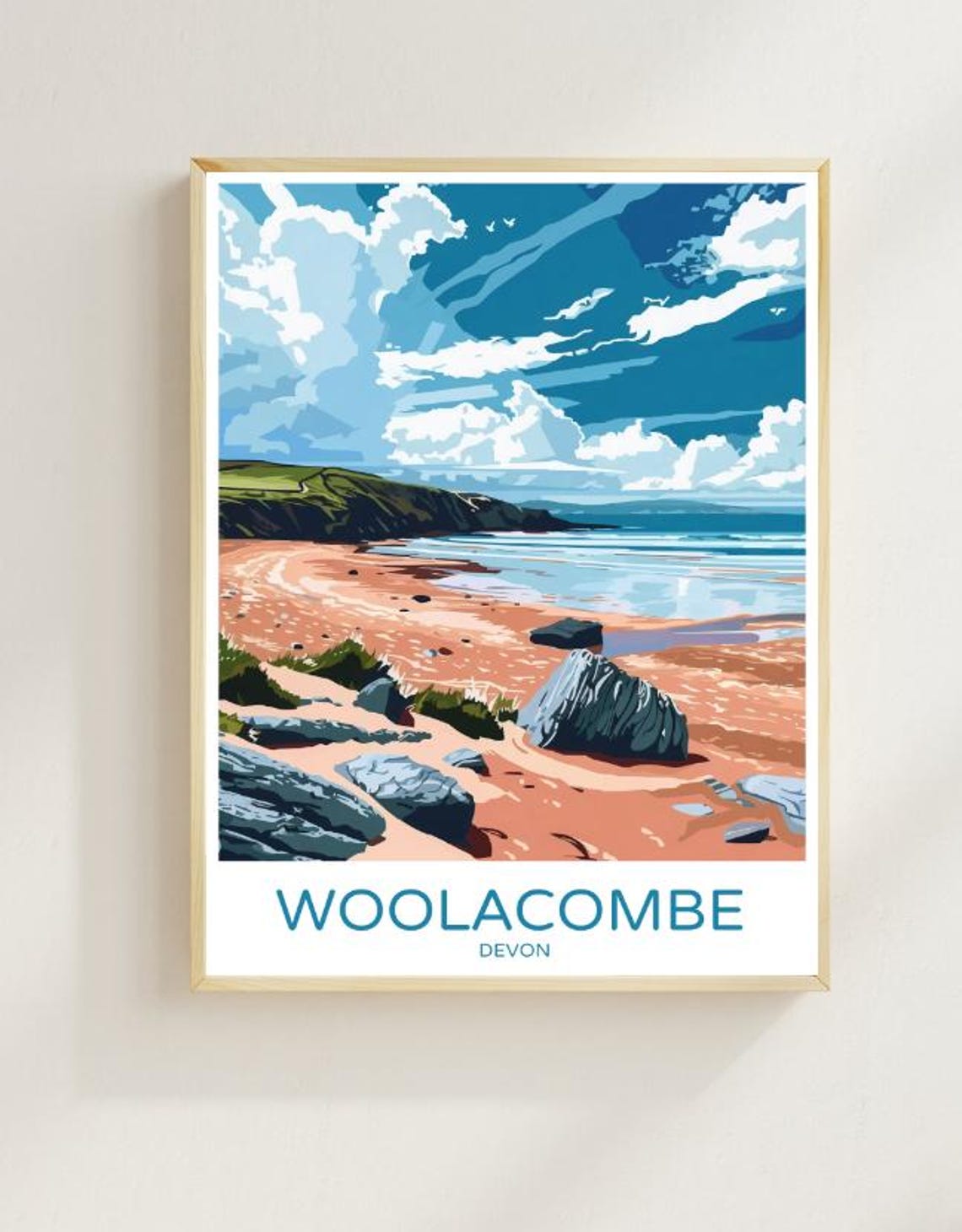 Woolacombe Devon Sandy Beach Rocky Shore Seaside View Poster