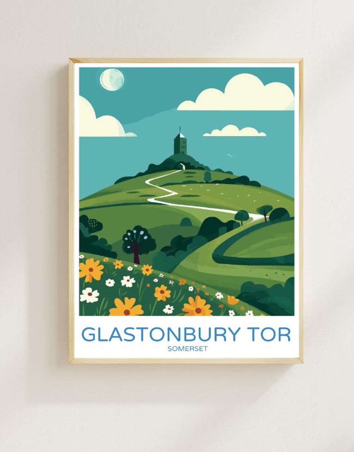 Glastonbury Tor Somerset Rolling Green Hills Meadow View Poster