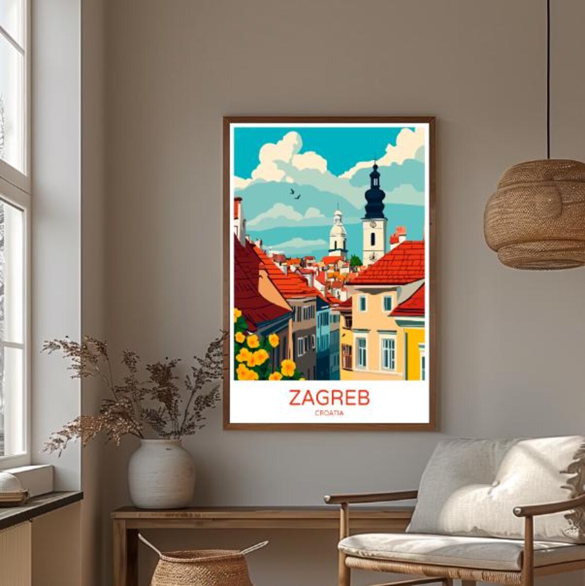 Zagreb Croatia Upper Town Red Rooftops Church Spires Travel Poster - Image 3