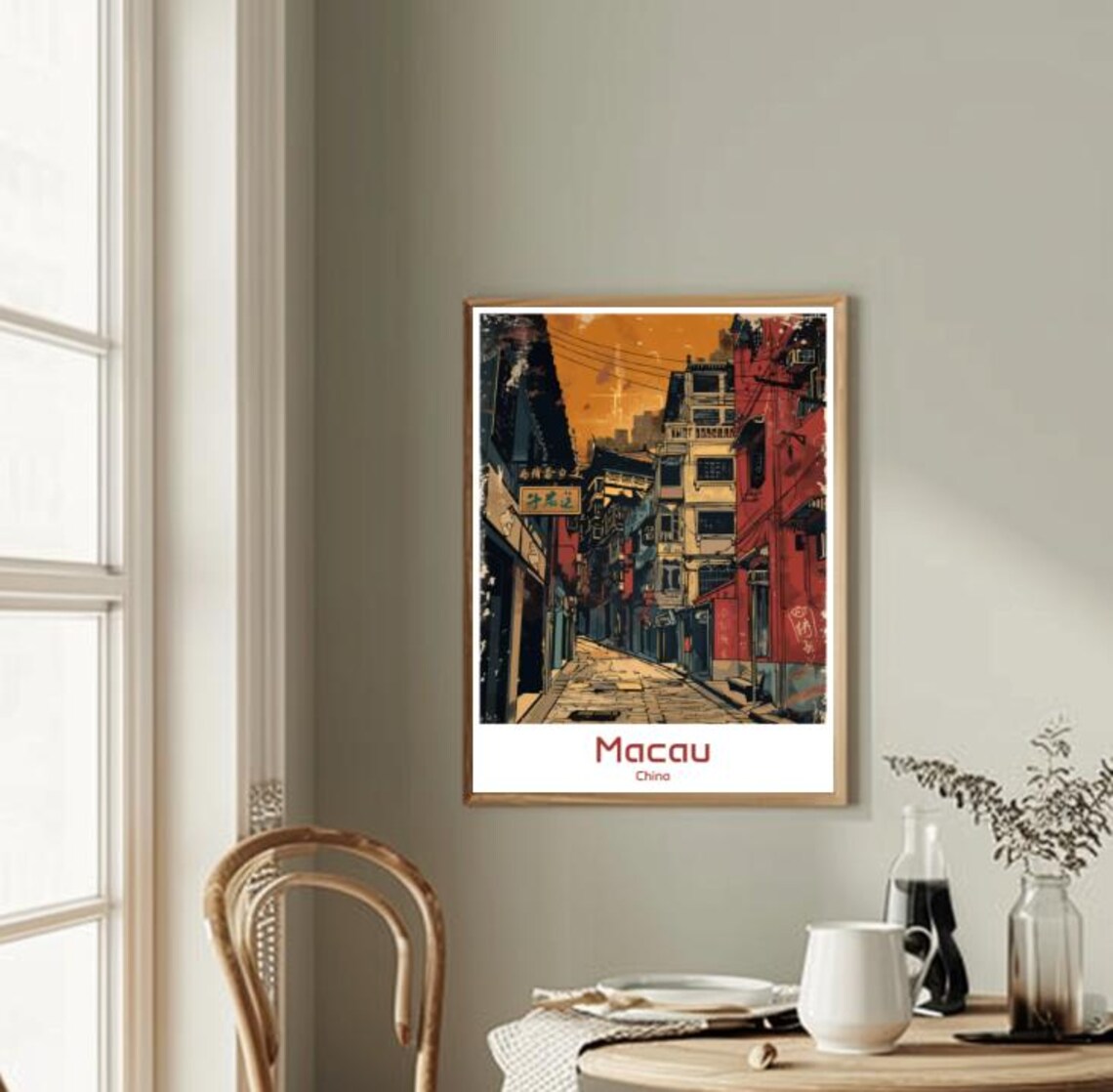 Macau China Historic Old Street Lanterns Sunset Vintage Style Poster - Image 2