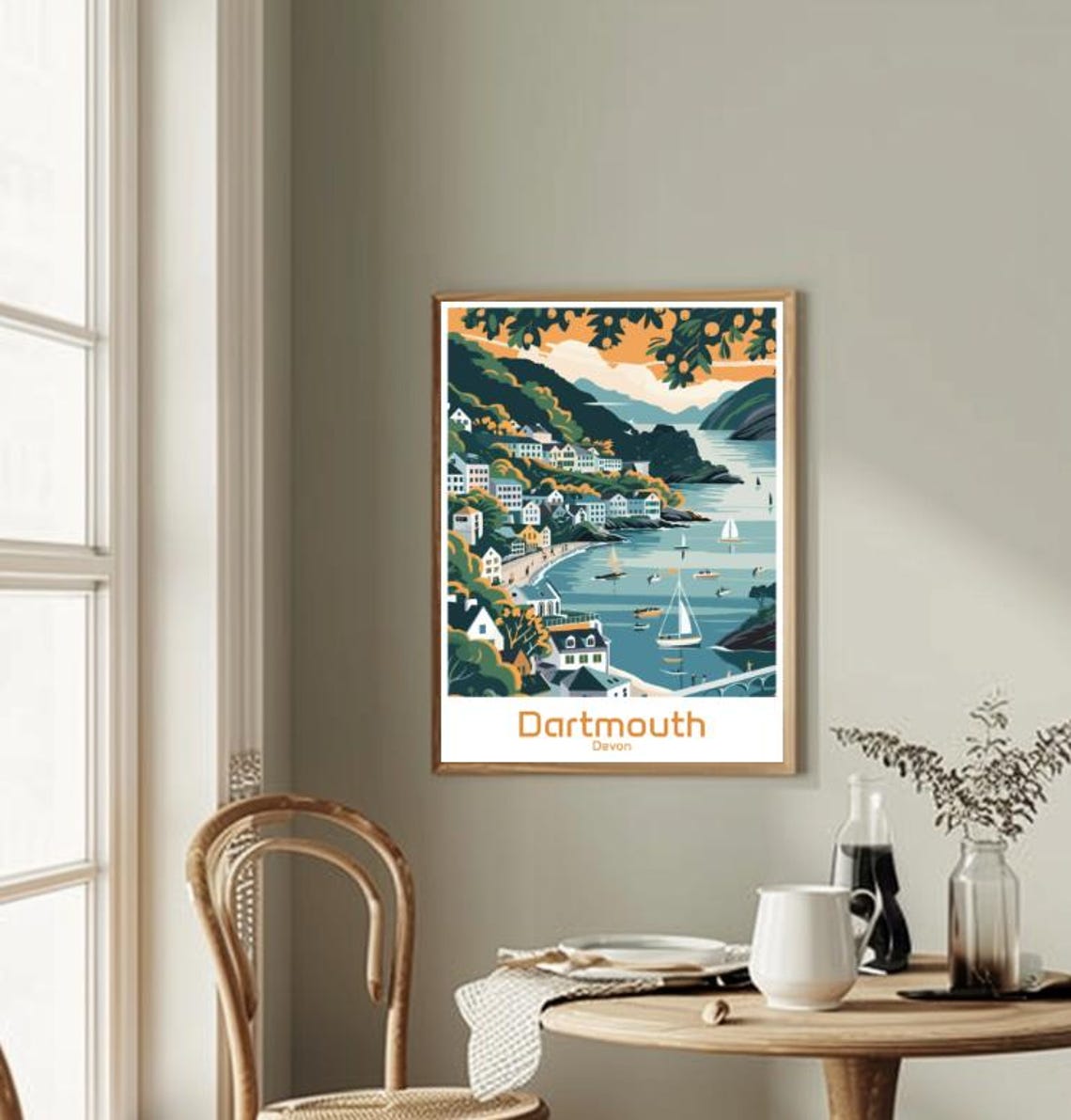 Dartmouth Devon Harbour Town and Sailboats at Sunset Glow Poster - Image 2
