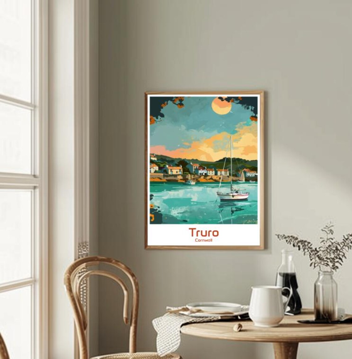 Truro Cornwall Harbour Sailboat at Golden Sunset Evening Poster - Image 2
