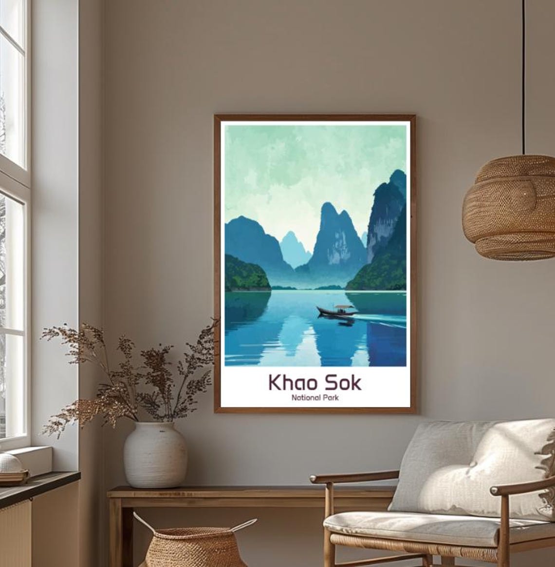 Khao Sok Thailand Karst Lake Longtail Boat Retro Travel Poster - Image 4