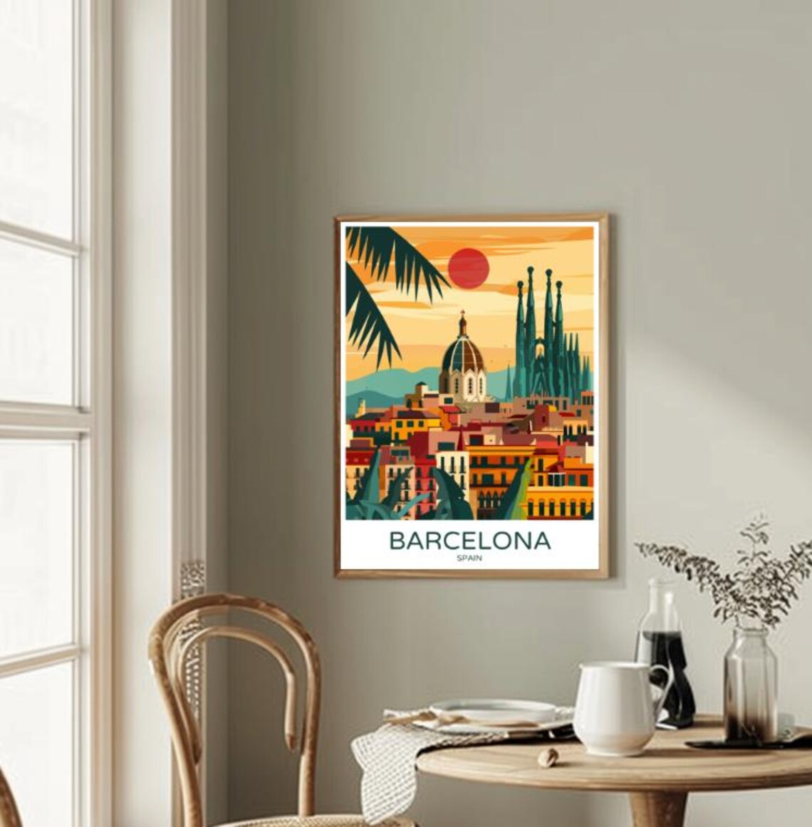 Barcelona Spain Sagrada Familia Golden Sunset Cityscape Art Poster - Image 2