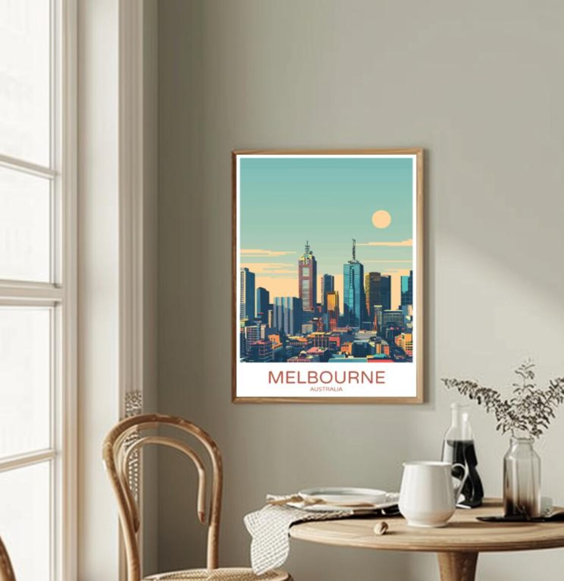 Melbourne City Skyline at Retro Sunset Australia Travel Poster - Image 2