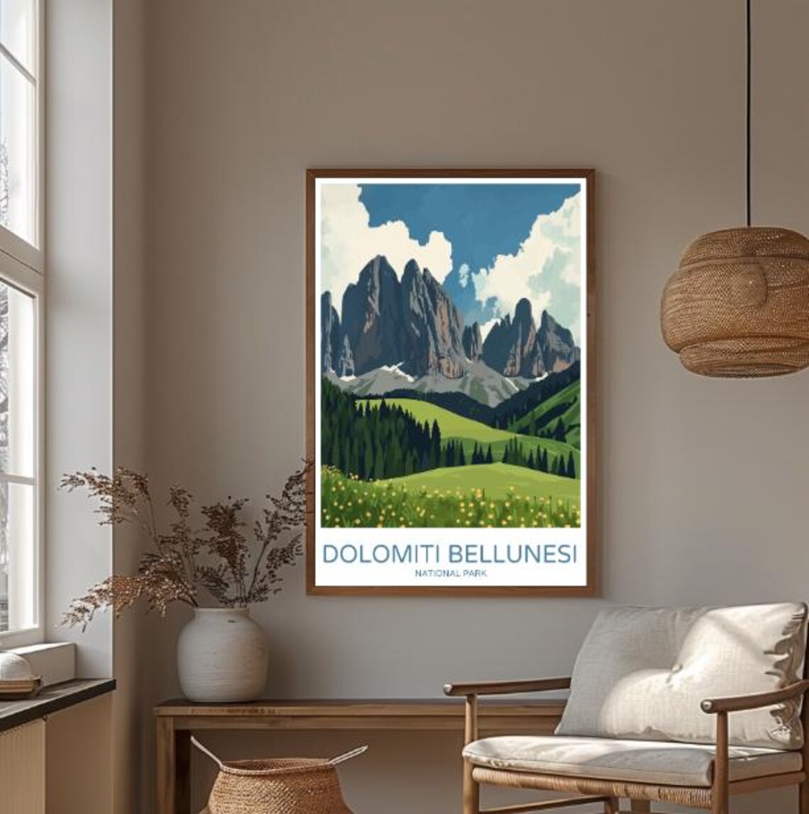 Dolomiti Bellunesi Jagged Peaks And Flower Meadow Travel Poster - Image 3