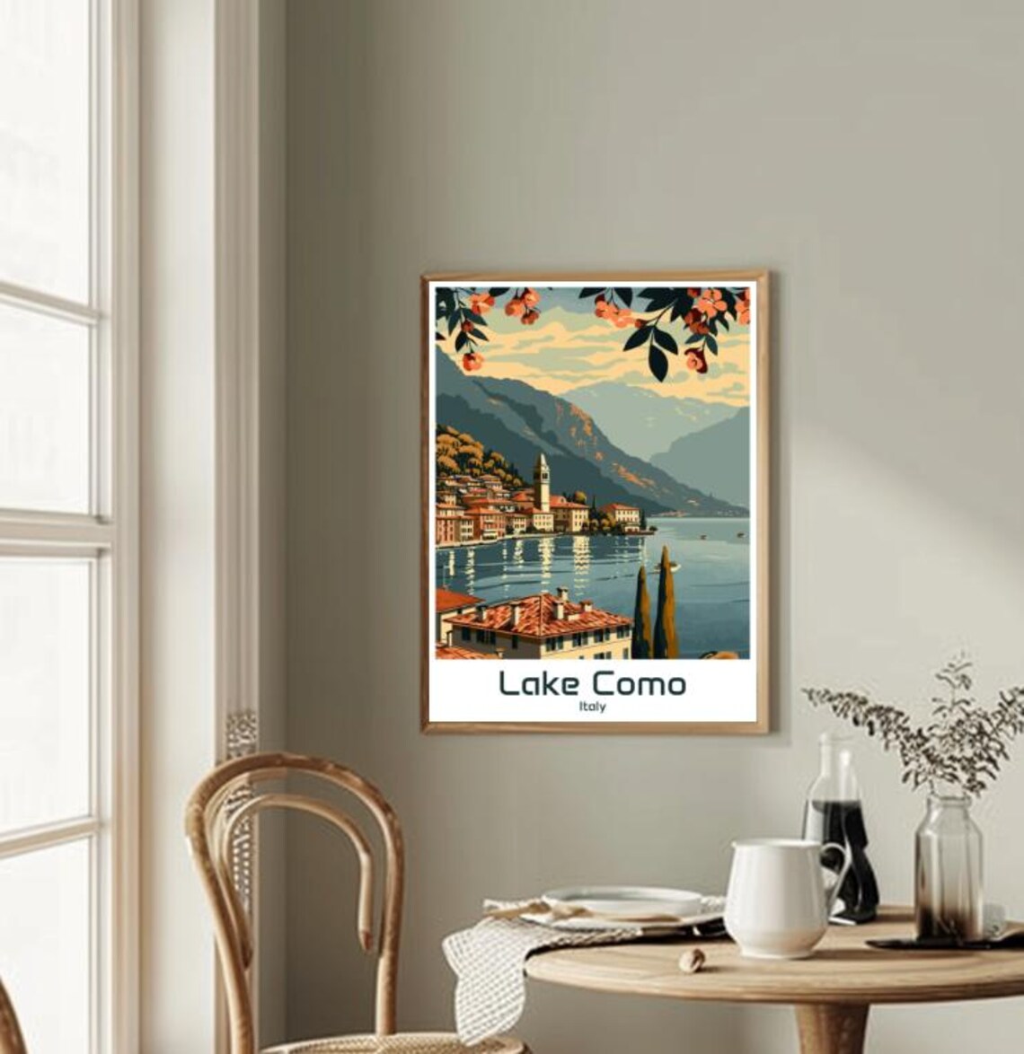 Lake Como Italy Lakeside Village Church Tower Sunset Travel Poster - Image 2