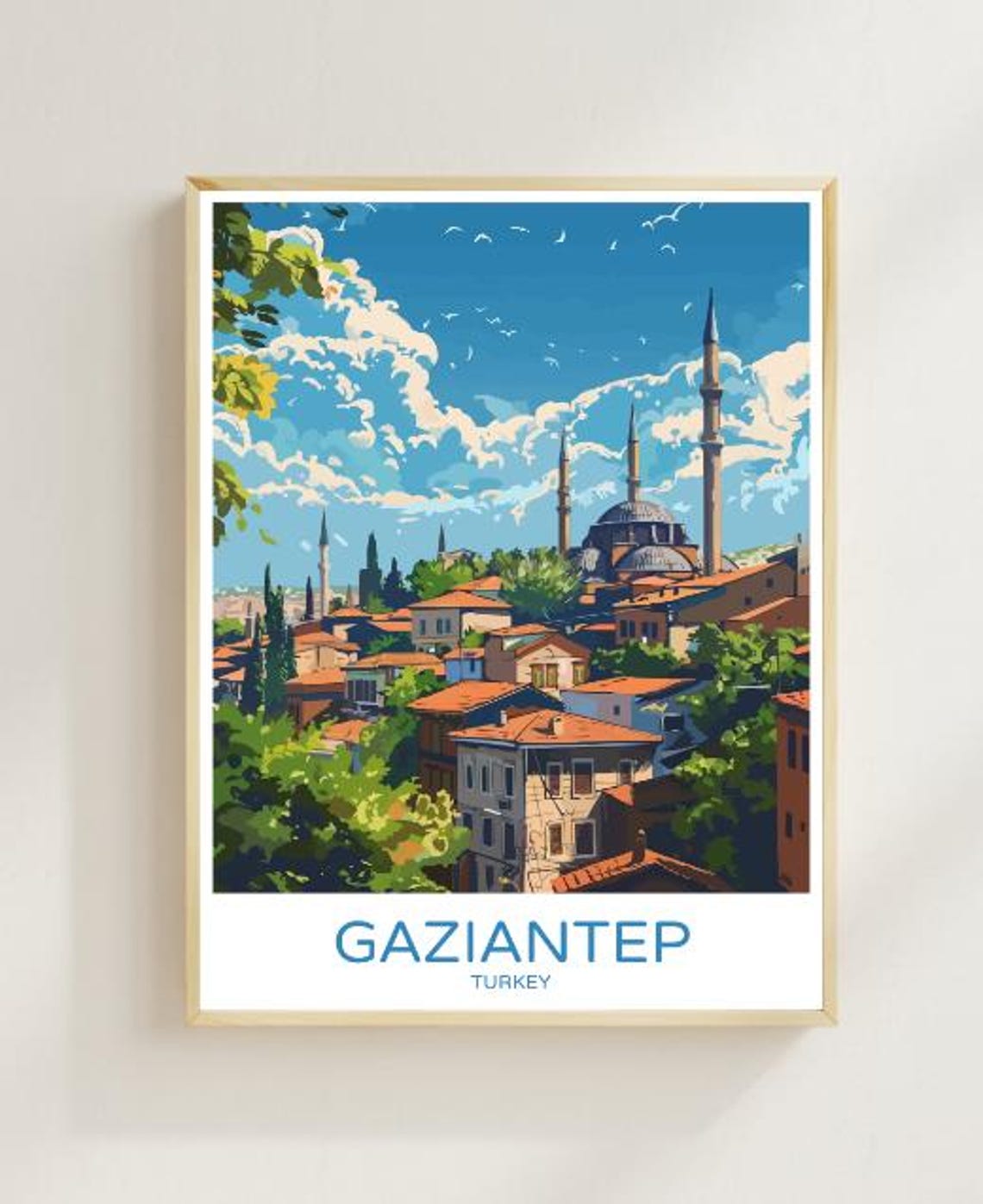 Gaziantep Turkey Mosque Minarets Old Town Rooftops City View Poster