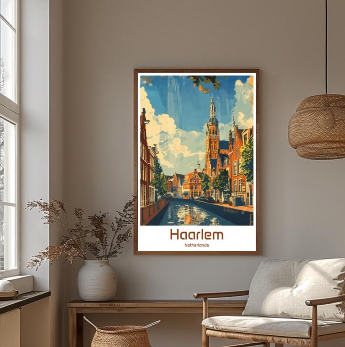 Haarlem Netherlands Canal Grote Kerk Sunny Blue Sky Day Poster - Image 4