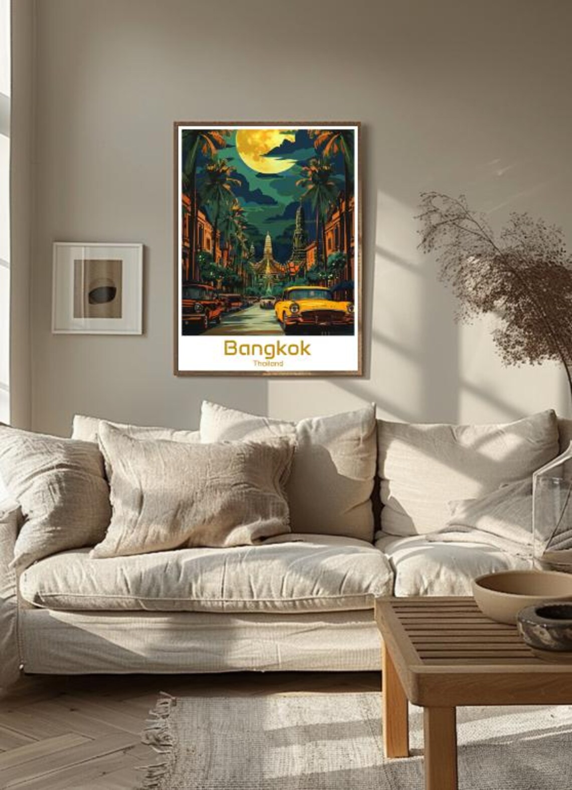 Bangkok Thailand Moonlit Temple Street Night Vintage Travel Poster - Image 3