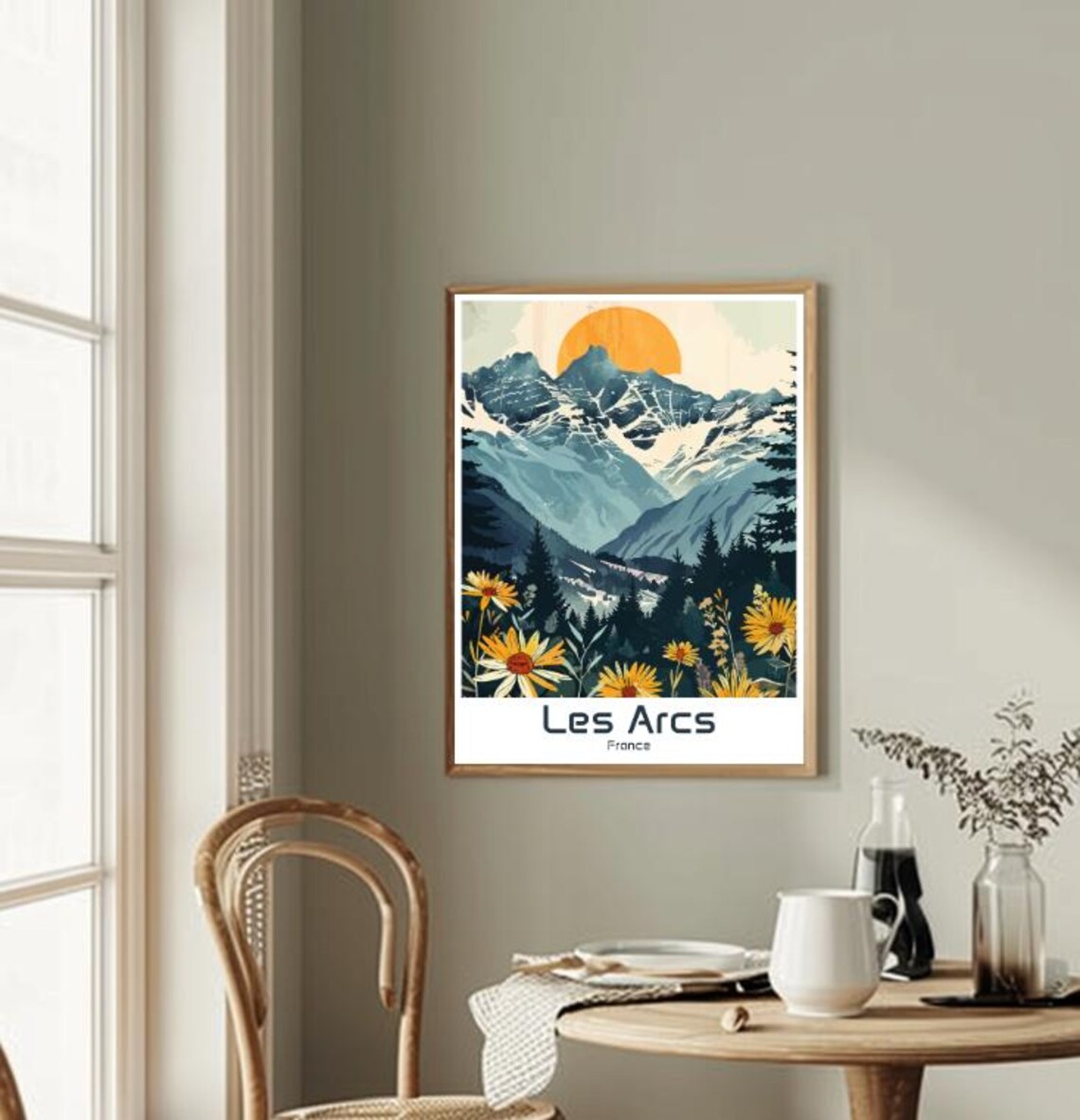 Les Arcs France Snowy Alpine Peaks with Wildflowers Travel Poster - Image 2