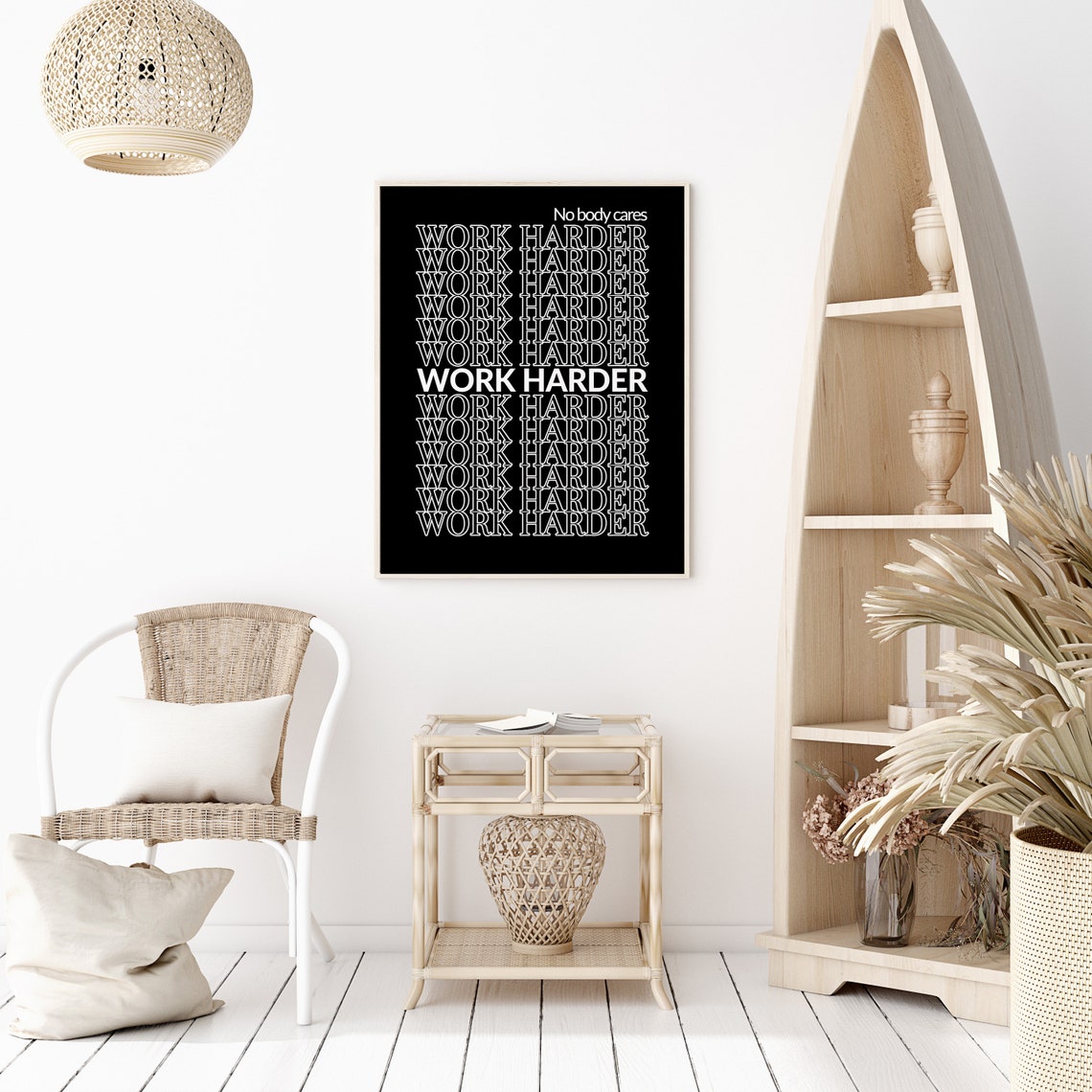 No Body Cares Work Harder Repeated Type Poster Black White Design - Image 2