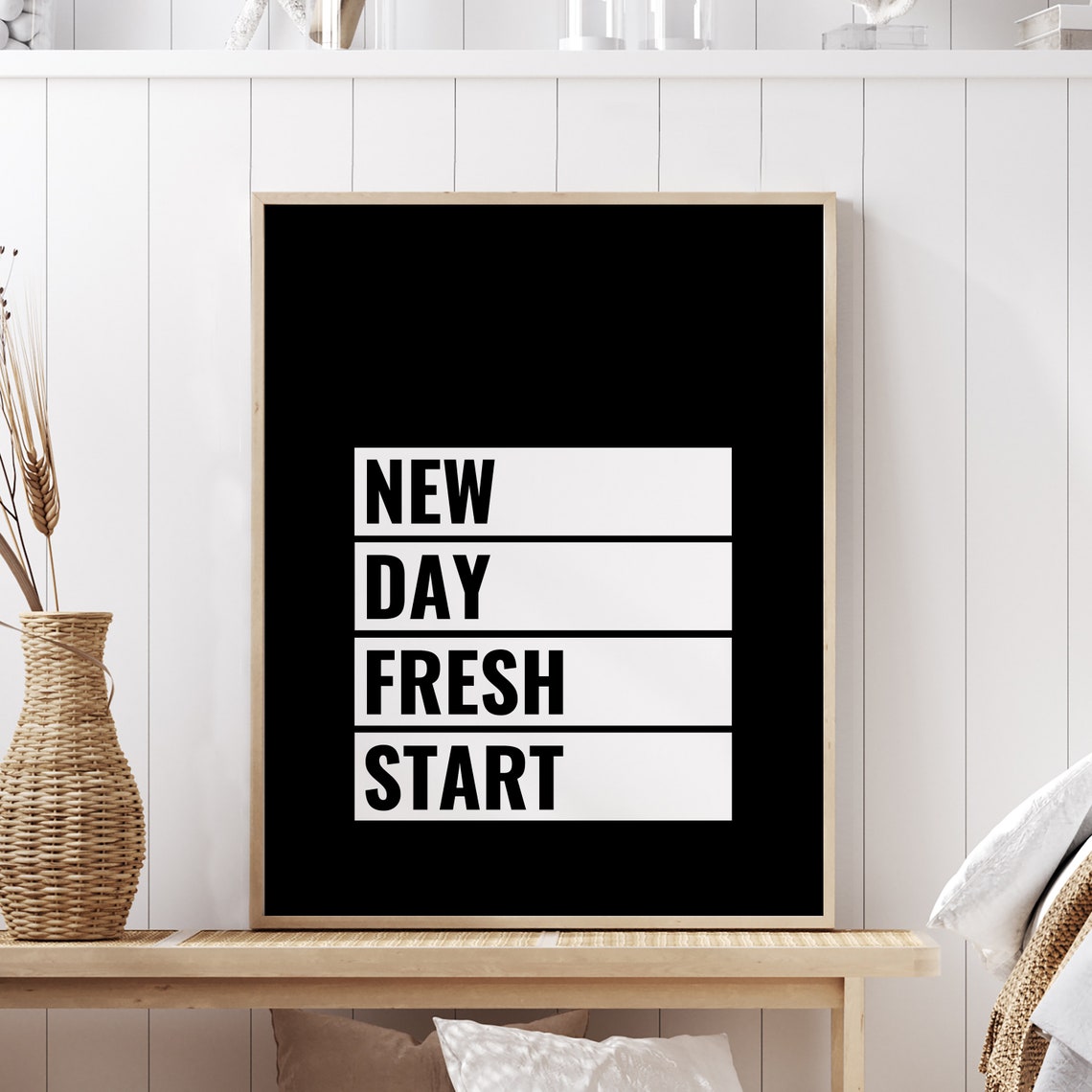 New Day Fresh Start Motivational Quote Bold Black White Poster