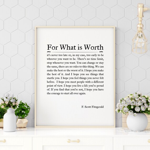For What Is Worth F Scott Fitzgerald Serif Classic Literary Poster