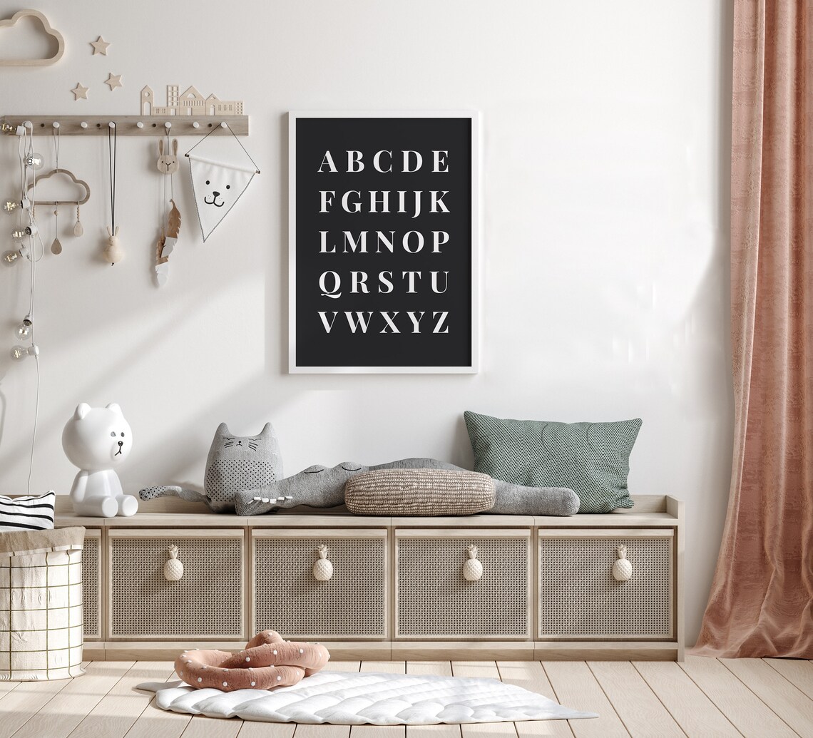 ABC Alphabet Classic Serif Letters Nursery Kids Room Black Poster - Image 3