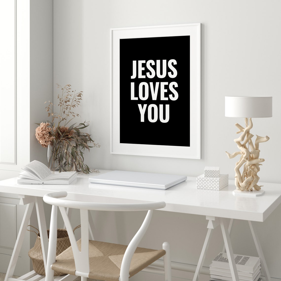 Jesus Loves You Bold White On Black Faith Quote Wall Decor Poster - Image 3
