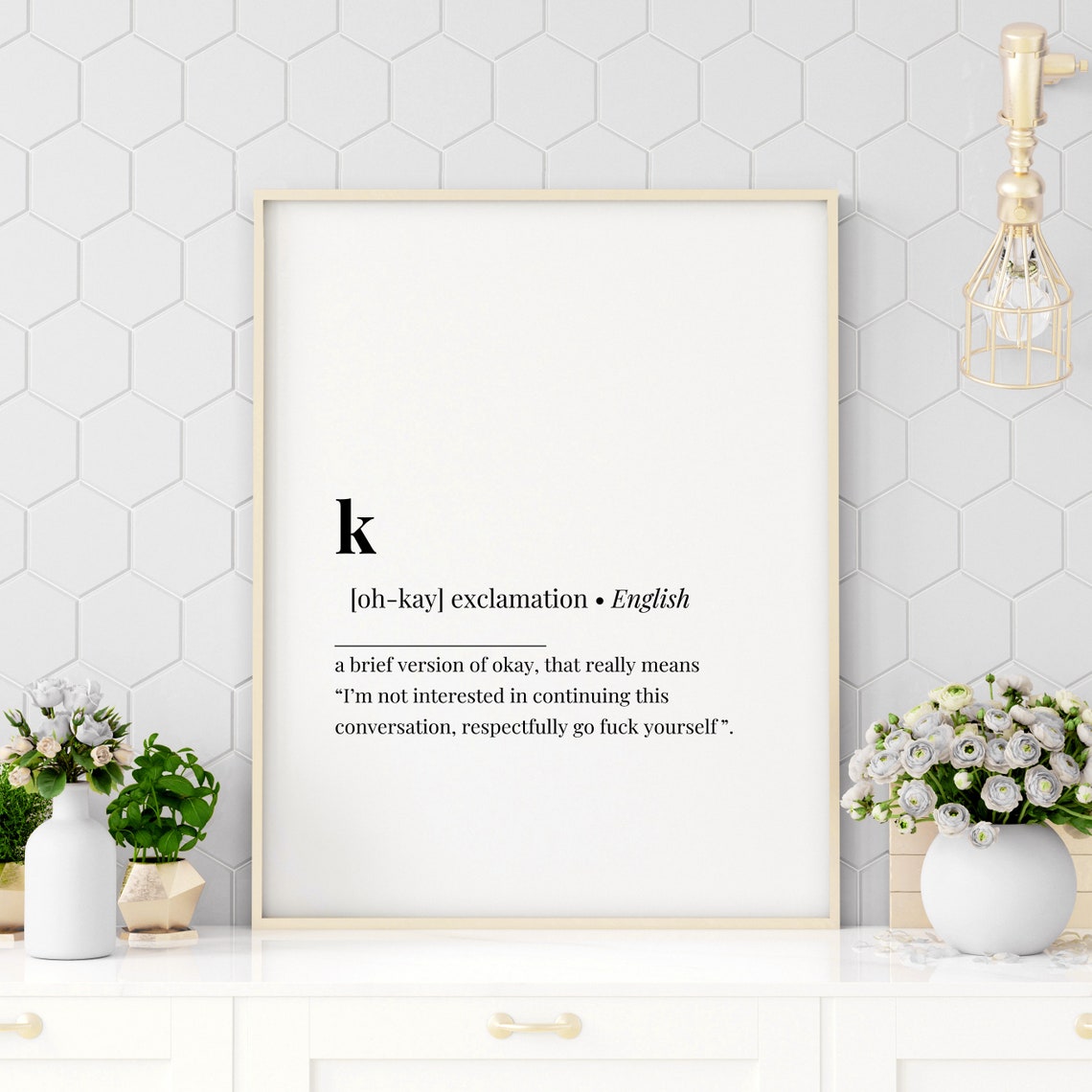 K Funny Definition Office Humor Minimalist Typography Poster