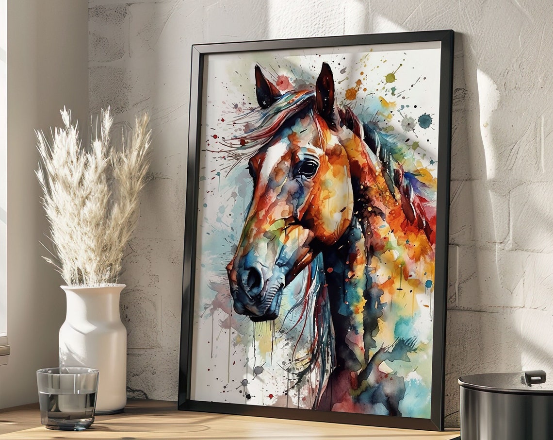 Browm Horse Painting Wall Art Poster Gift Watercolor Colorful Animal Painting Illustration Nature Wall Art Home Decor Print