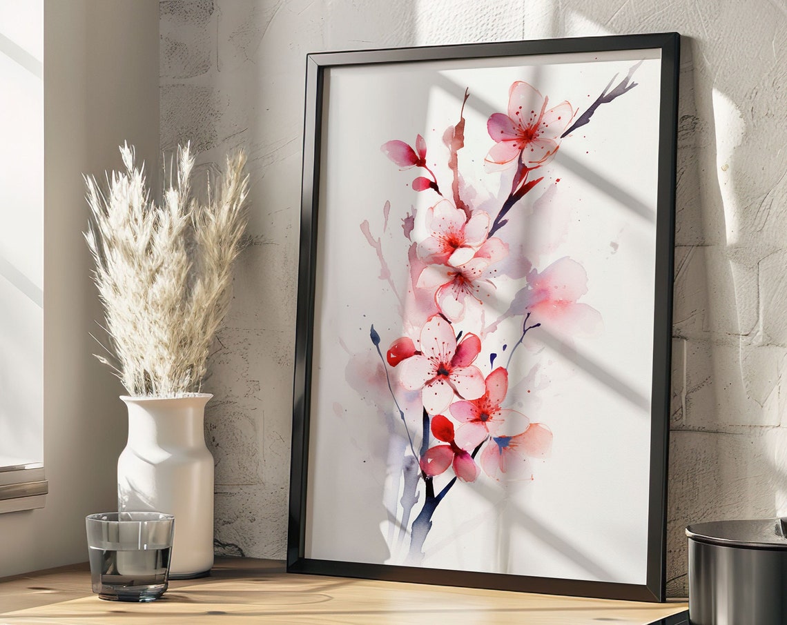 Pink Cherry Blossom Flower Cluster Watercolor Botanical Poster - Image 5