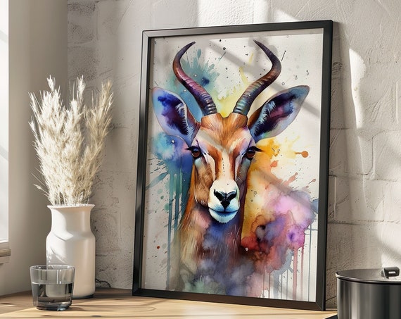 Impala Painting Wall Art Poster Gift Watercolor Colorful Animal Painting Illustration Nature Wall Art Home Decor Print