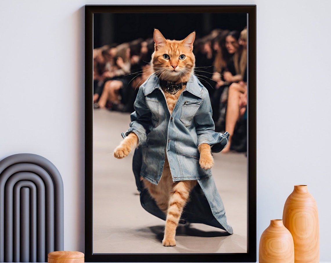 Catwalk Poster Fashion Cats Cat Clothes Cats Poster Runway Cats Fashion Platform Cats Fashion Show Wall Art Poster
