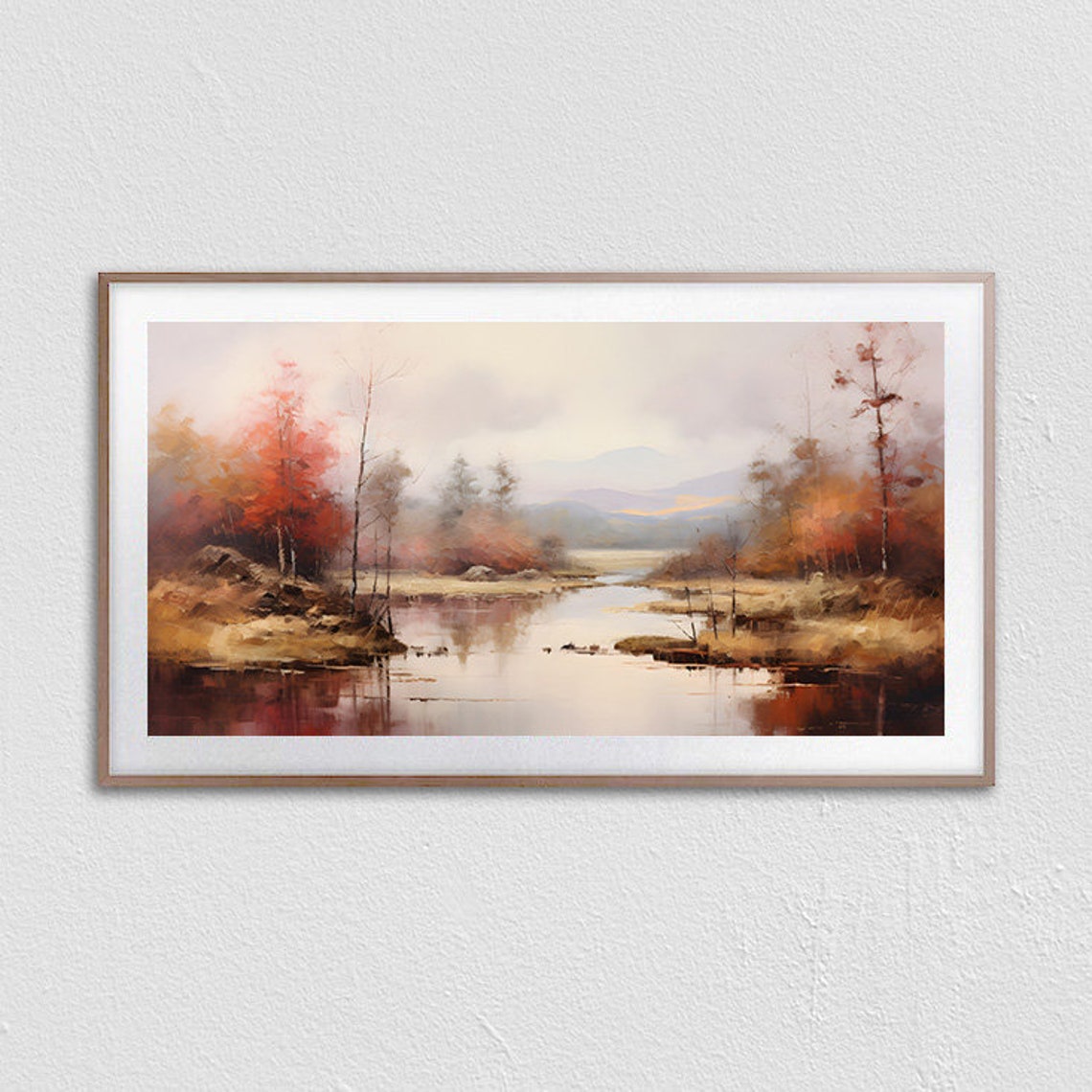 Serene Autumn Lake Red Foliage Calm Reflection Landscape Print - Image 2