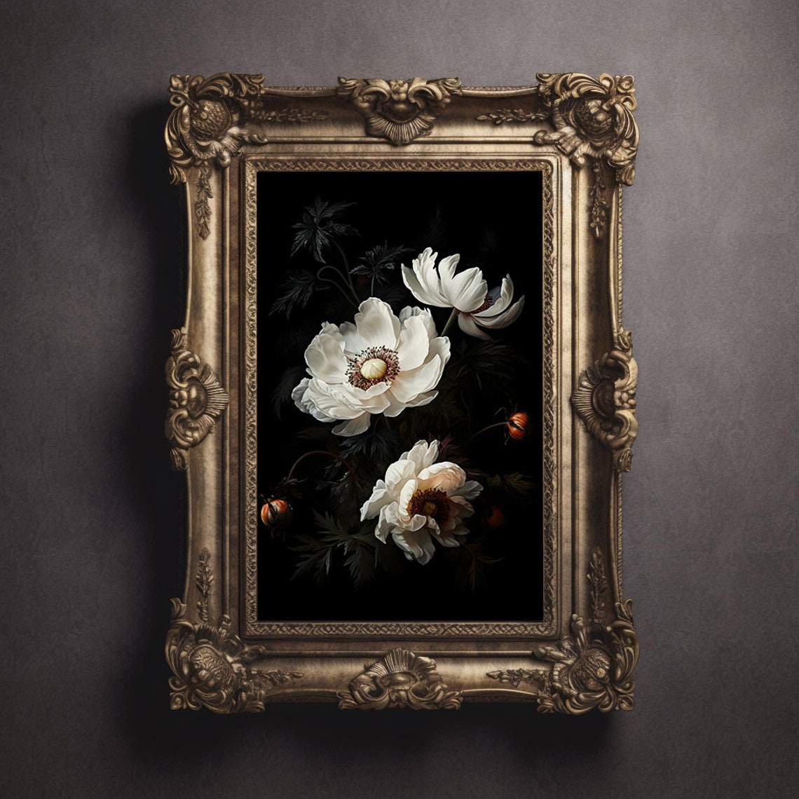 Moody Flower Art Vintage Flower Print Floral Still Life Moody Floral Art Dark Academia Print Antique Oil Painting - Image 2