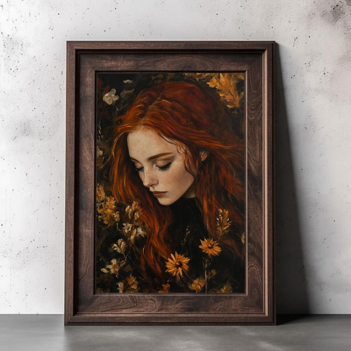 Red Haired Woman Victorian Dark Academia Oil Painting Portrait Poster - Image 2