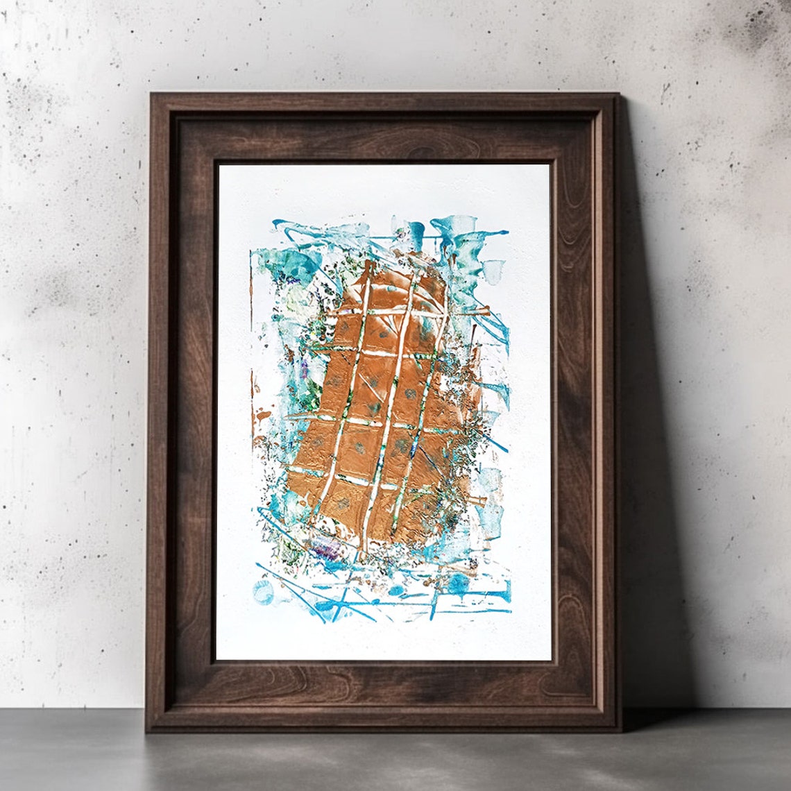 Rust Copper Abstract With Turquoise Splash Modern Art Poster - Image 2