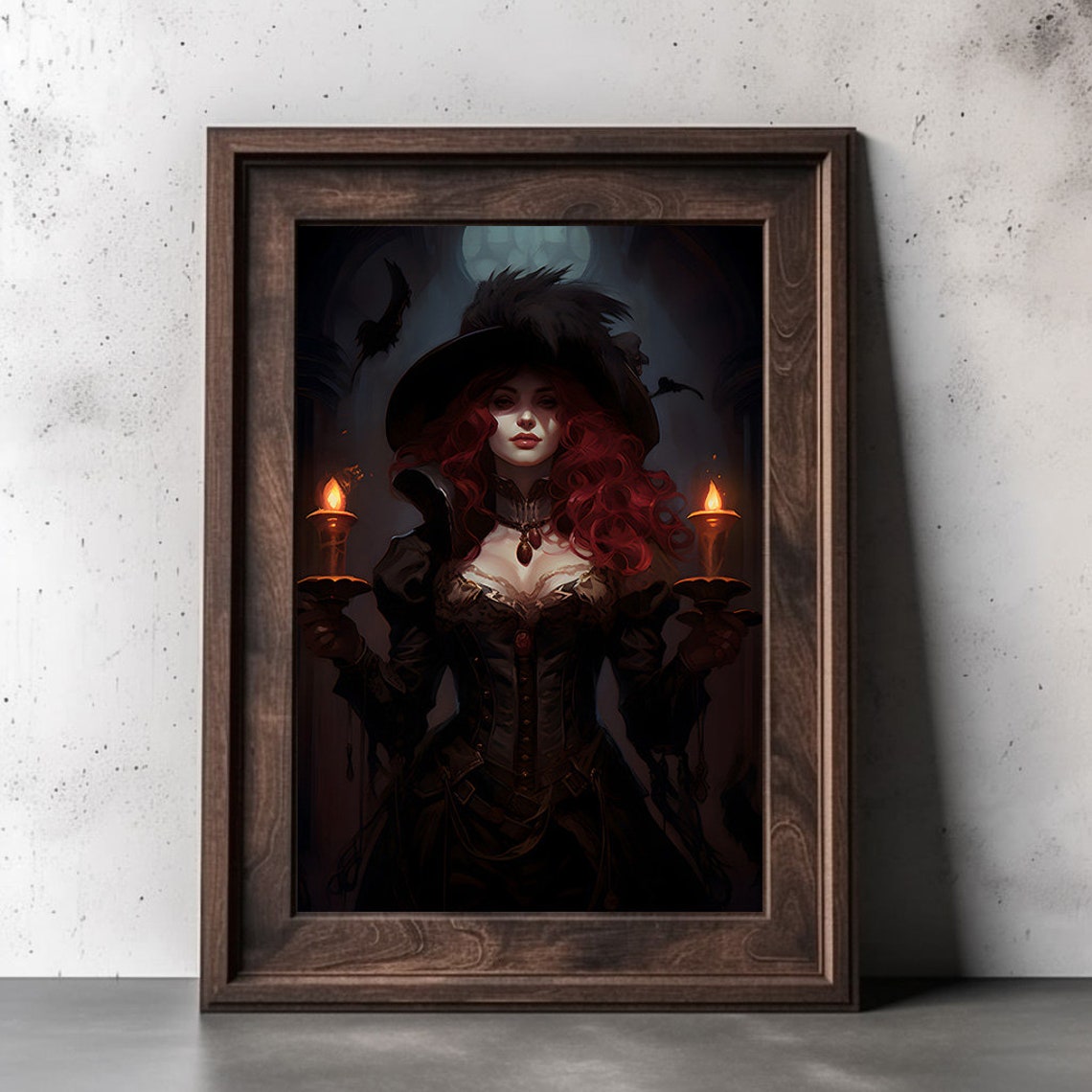 Red Haired Witch Holding Candles Dark Gothic Fantasy Art Poster - Image 2