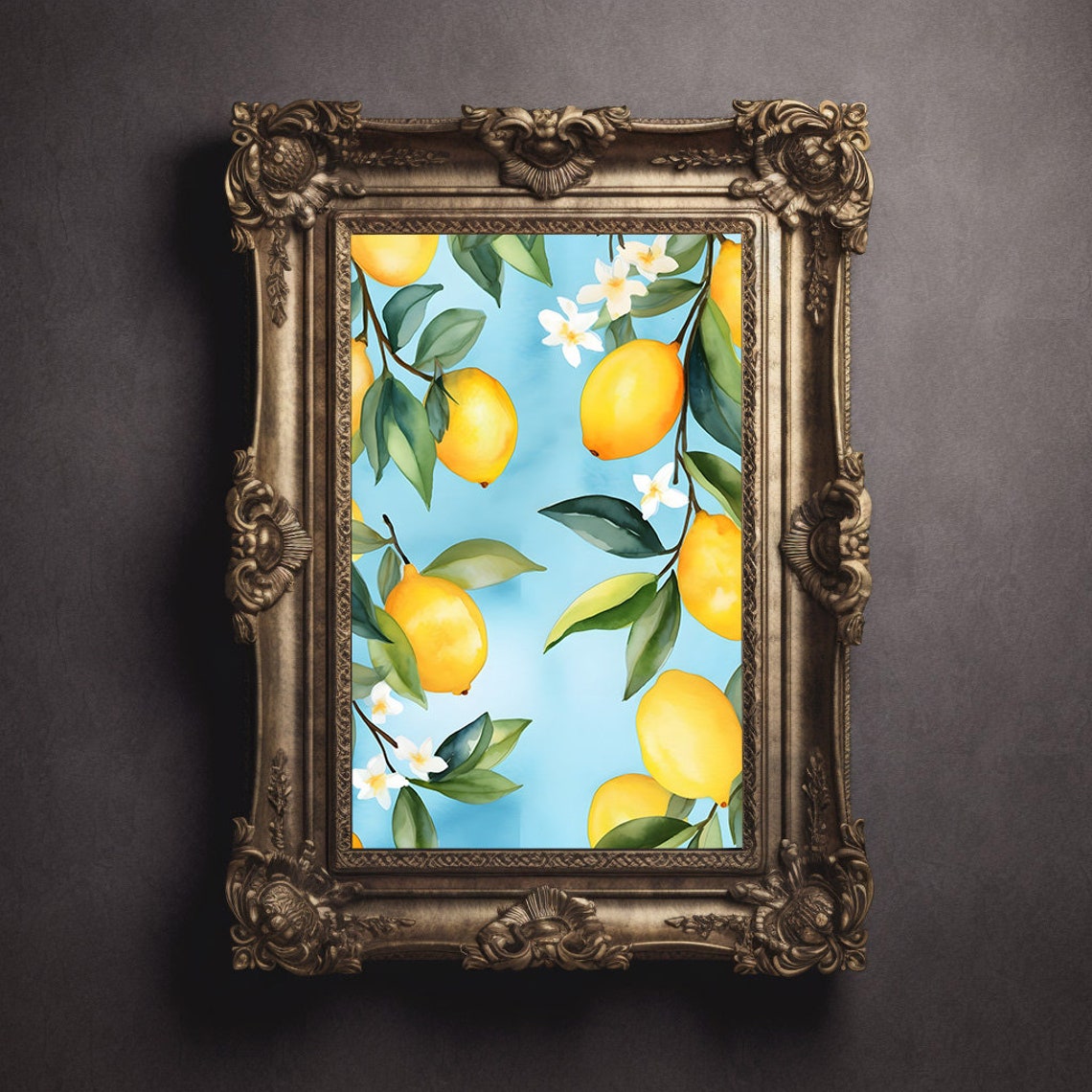 Sunny Lemon Branch Watercolor With Blossoms Citrus Fruit Poster - Image 3