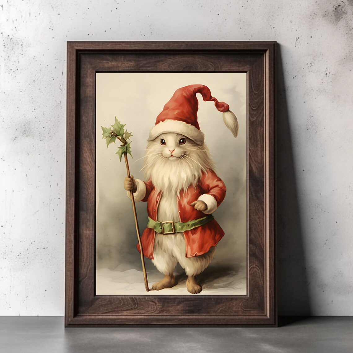 Whimsical Bunny Dressed As Santa Claus Holding Holly Staff Poster - Image 2