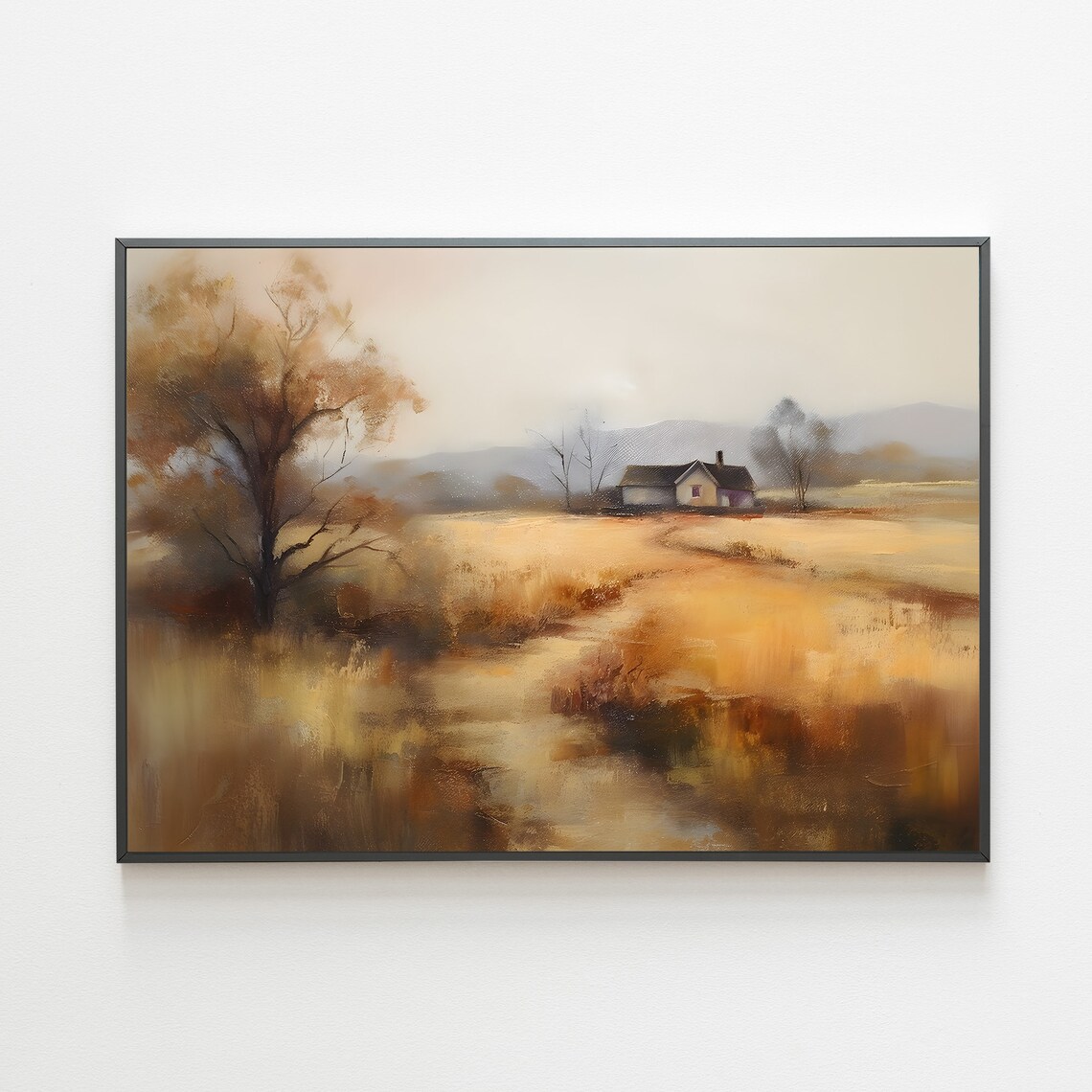Rustic Farmhouse Golden Wheat Field Autumn Countryside Oil Poster