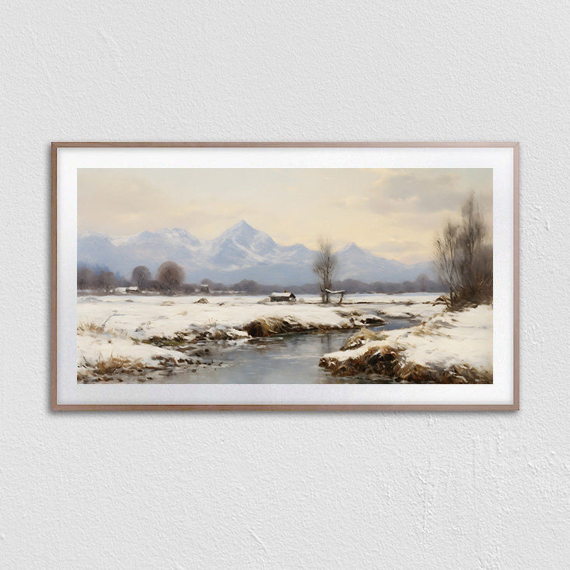 Snowy River Valley With A Cabin Beneath Mountain Peaks Winter Poster - Image 3