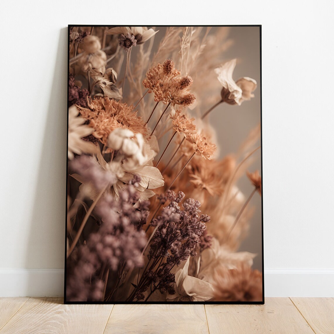 Dried Flowers Bouquet Macro Warm Beige Botanical Photography Print