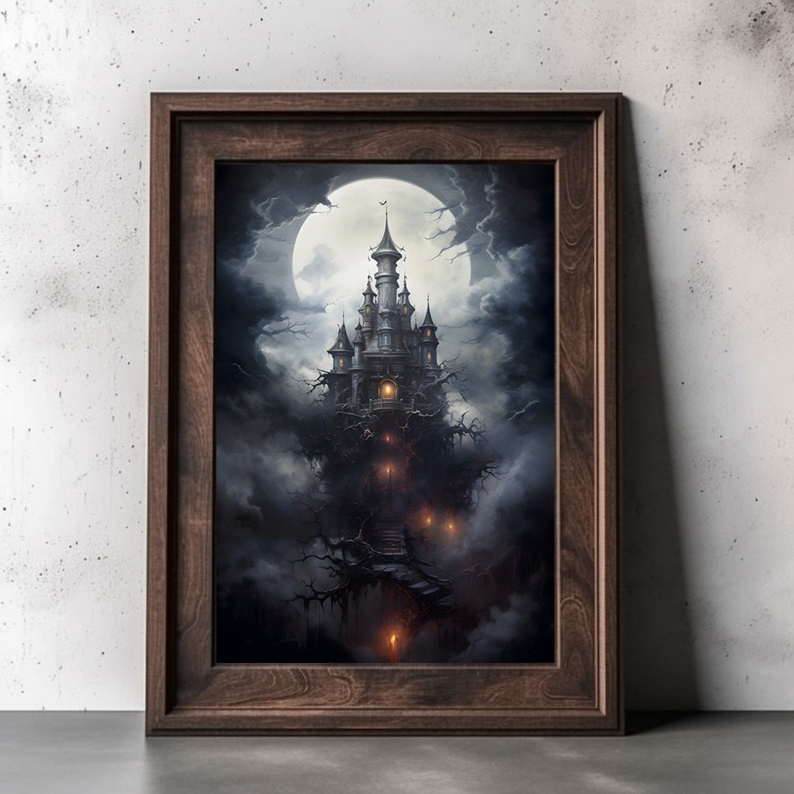 Haunted Gothic Castle Full Moon Storm Clouds Spooky Halloween Print - Image 2