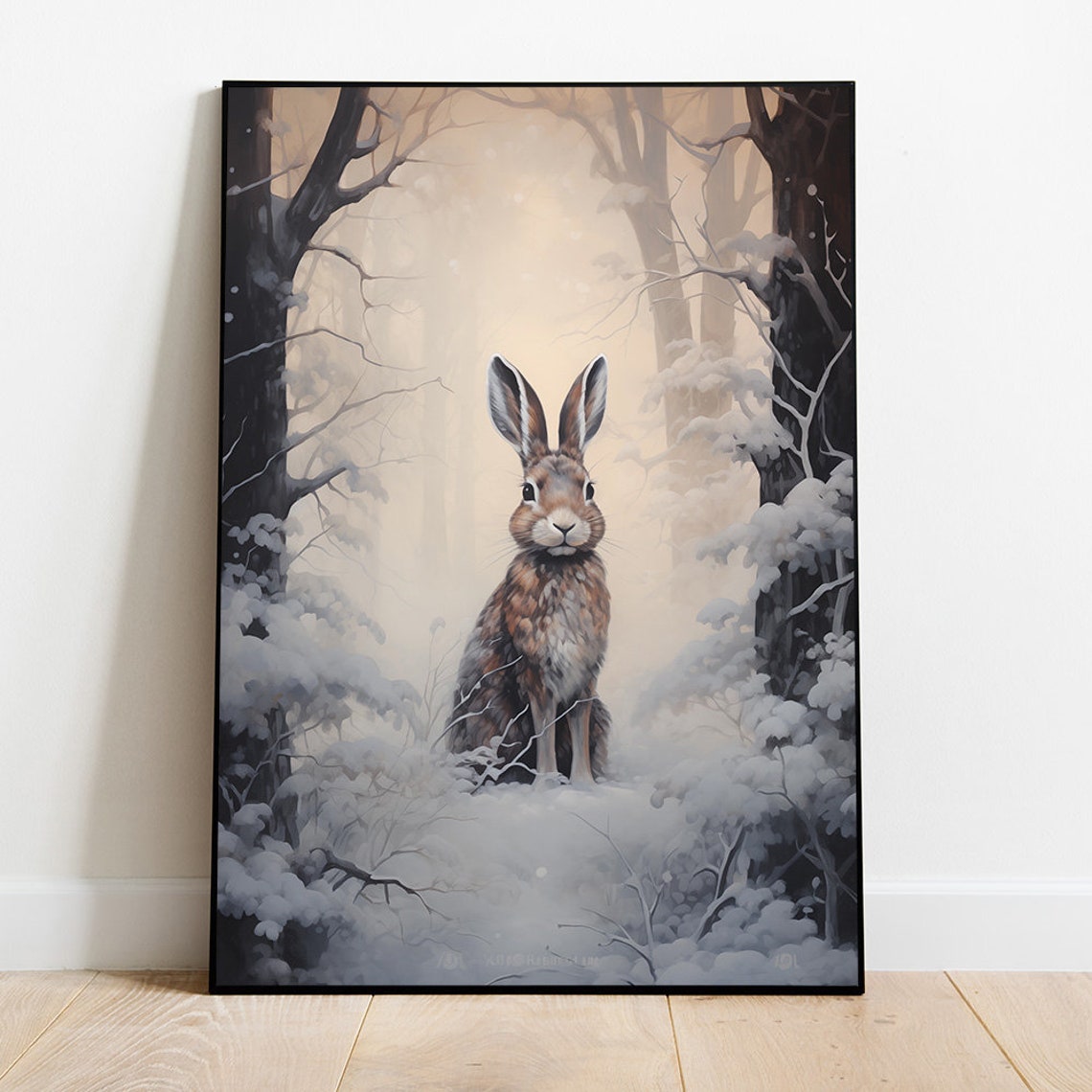 Wild Hare Standing In A Snowy Winter Forest Wildlife Wall Art