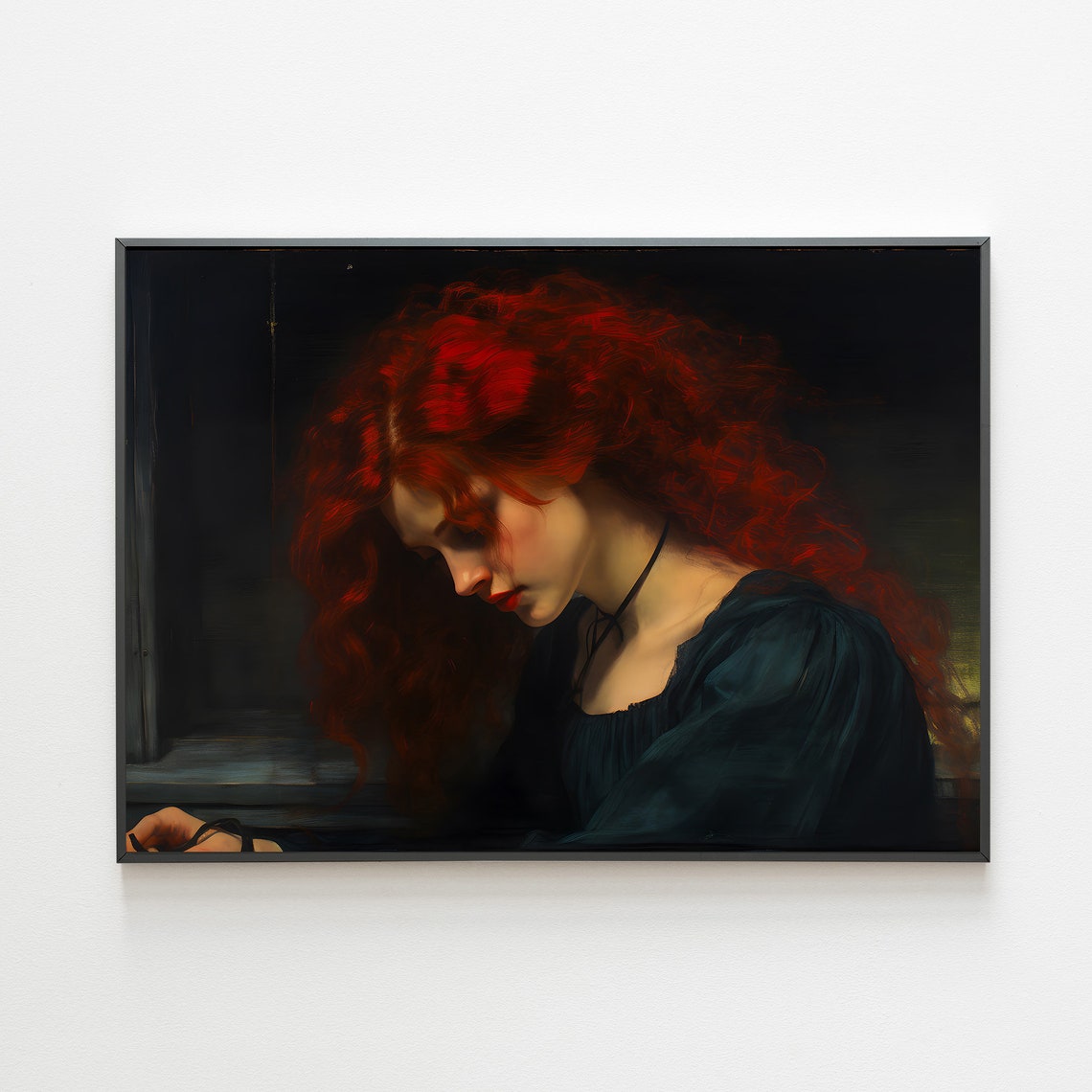 Red Hair Woman Portait Vintage Lady Portrait Moody Femail Oil Painting Victorian Aesthetic Art Dark Academia