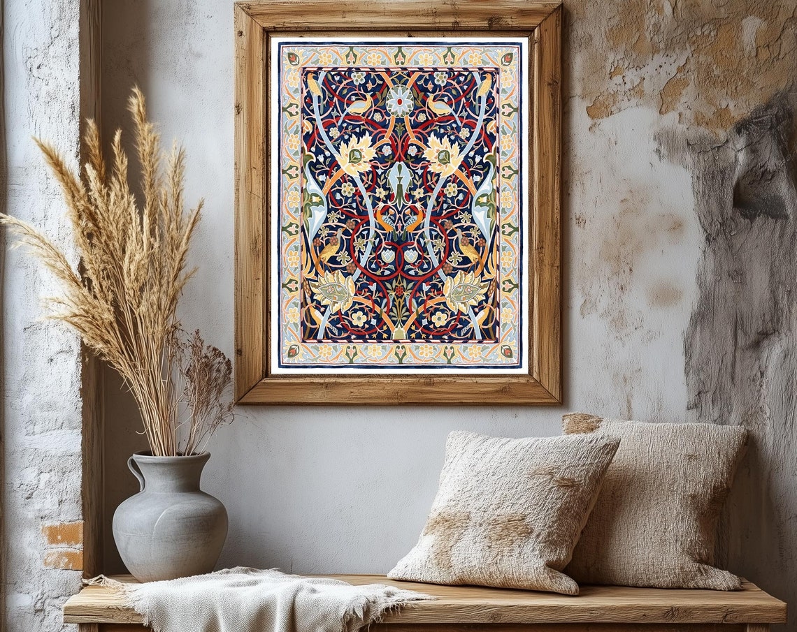 Intricate Floral Carpet Pattern Victorian Botanical Tapestry Poster - Image 3