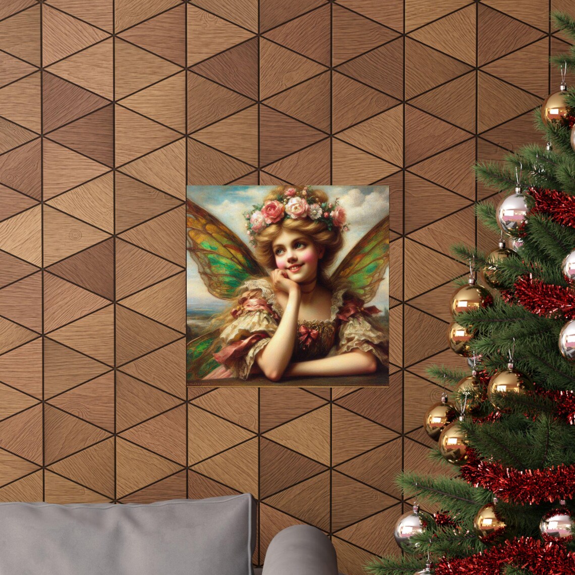 Vintage Style Fairy Portrait with Rose Crown and Butterfly Wings Poster - Image 5