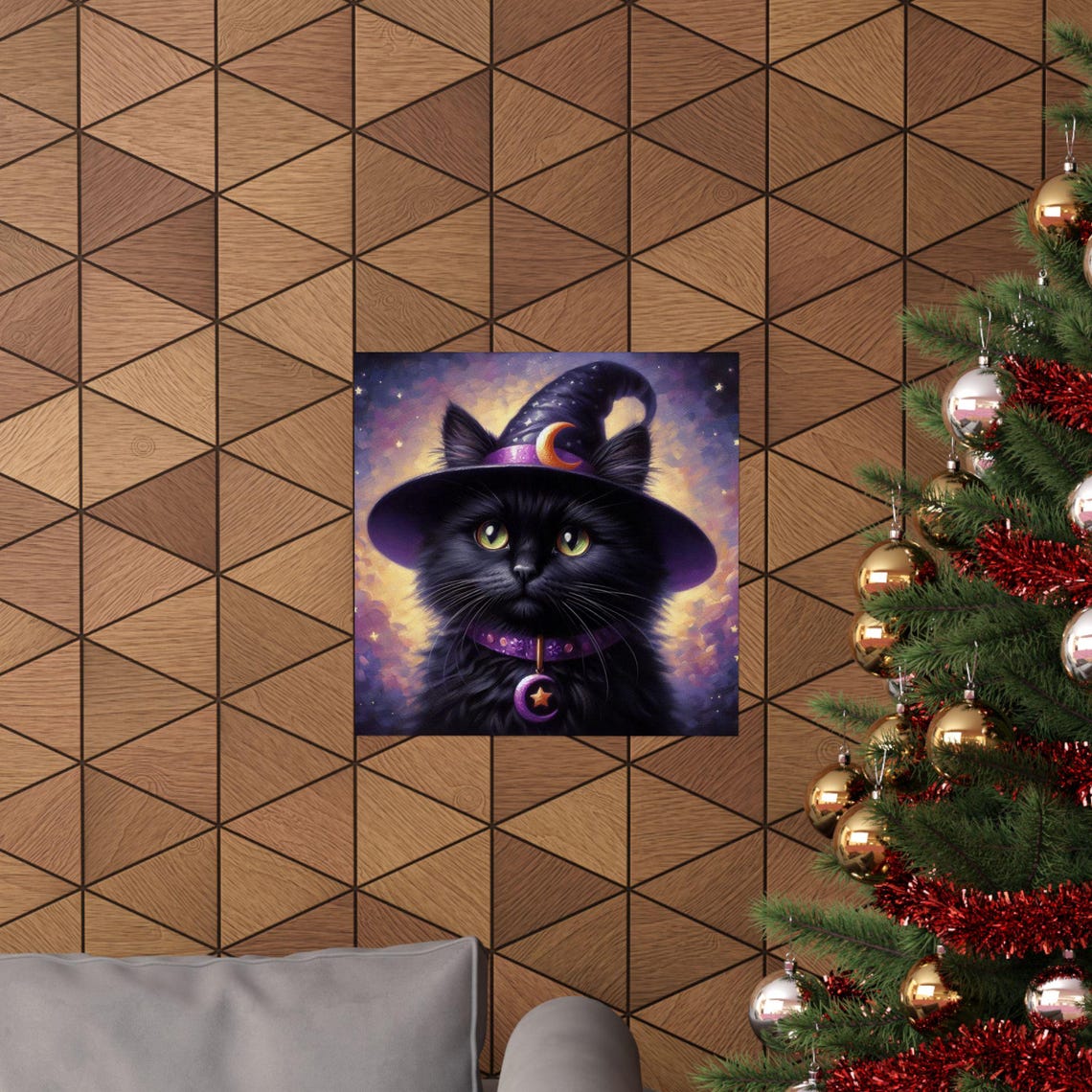 Adorable Black Cat in a Purple Witch Hat Halloween Kitten Poster - Image 5