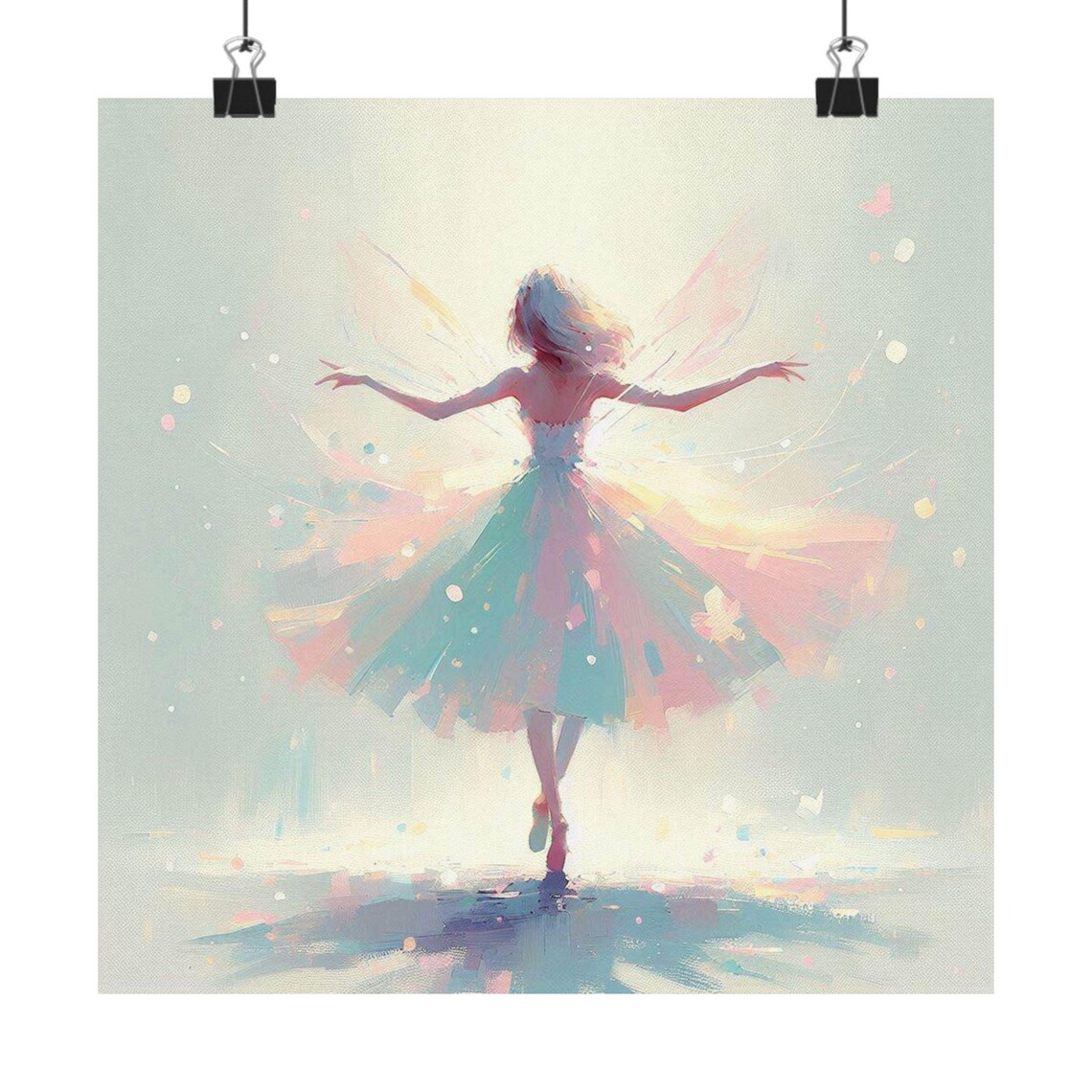Ballerina Fairy Dancing in Soft Pastel Light with Petals Poster - Image 7
