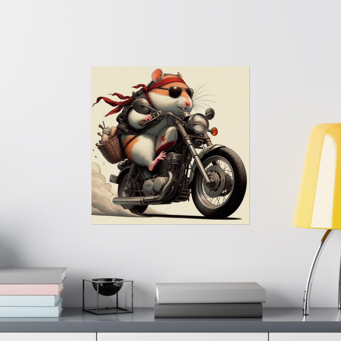 Cool Hamster Biker with Sunglasses Riding a Motorcycle Poster - Image 2