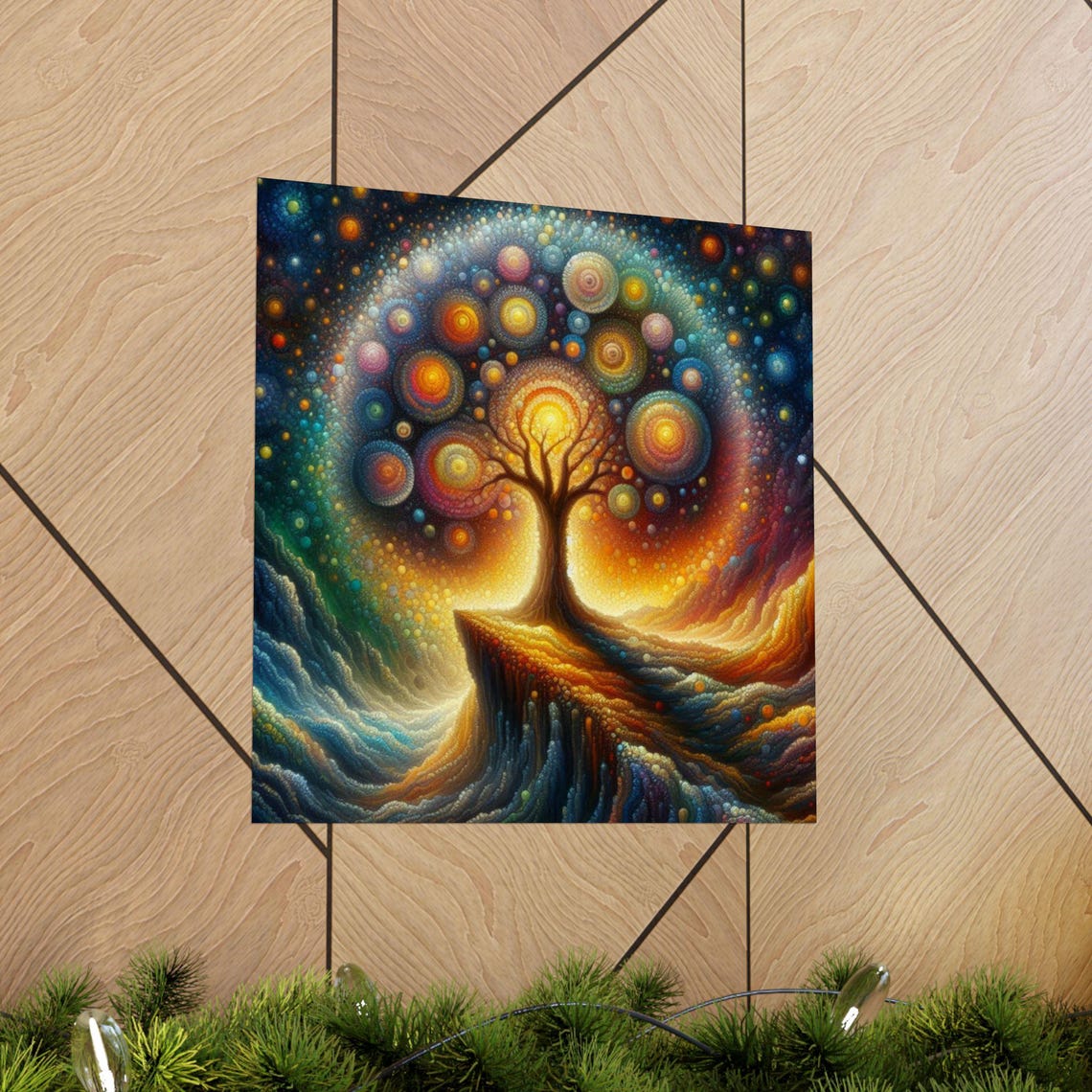Glowing Tree of Life with Cosmic Orbs Surreal Abstract Art Poster - Image 5