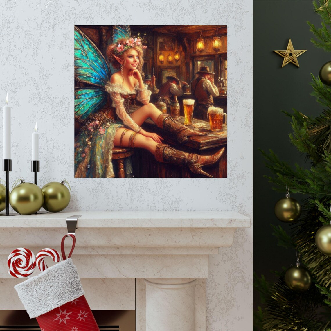 Fairy in a Western Saloon Bar with Boots and Beer Mugs Poster - Image 3
