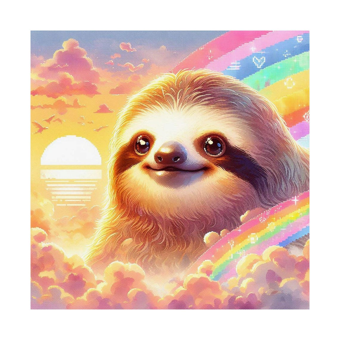 Smiling Sloth under Rainbow Sunset Sky Funny Animal Art Poster - Image 7