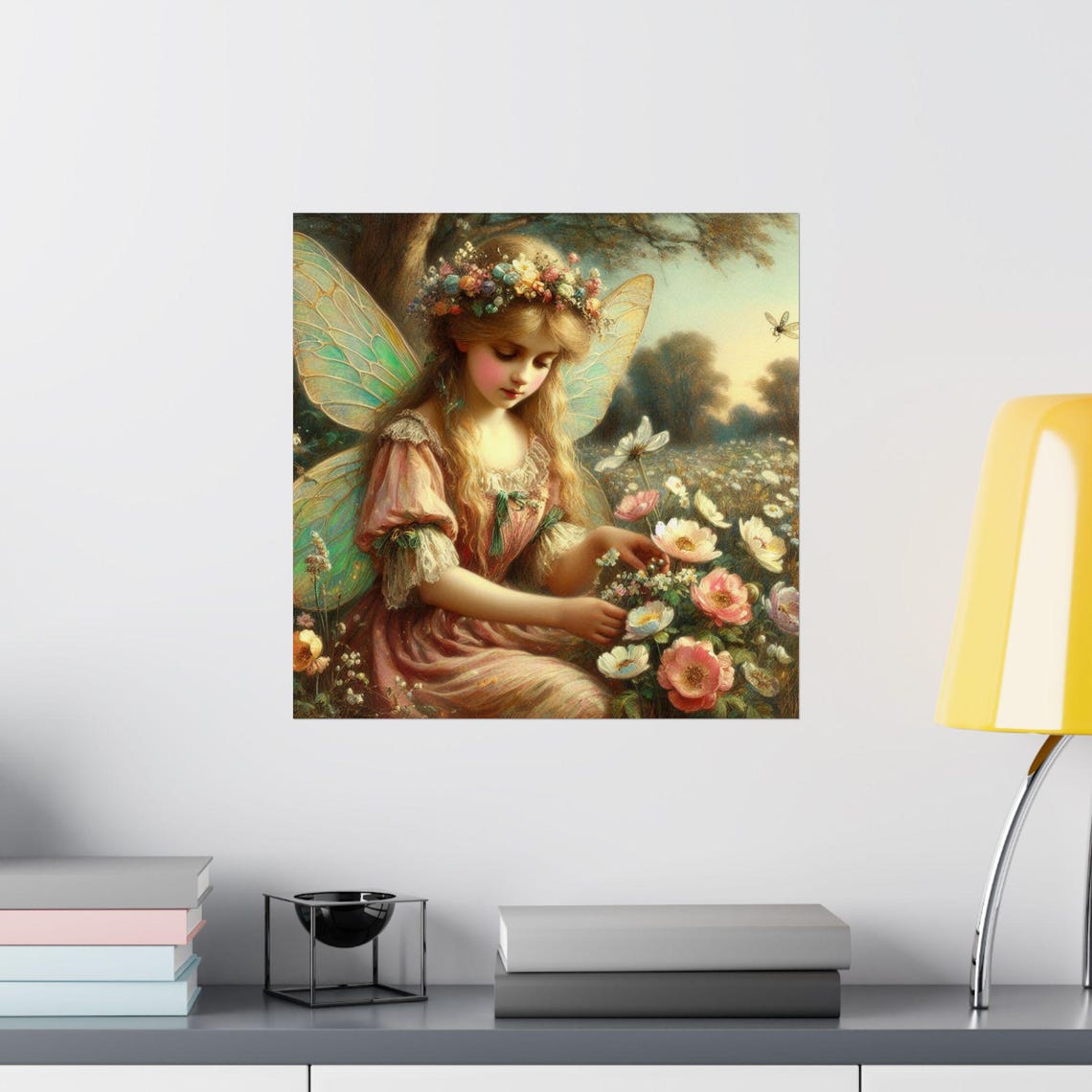 Floral Crown Fairy Gathering Pink Wildflowers Fantasy Art Poster - Image 2