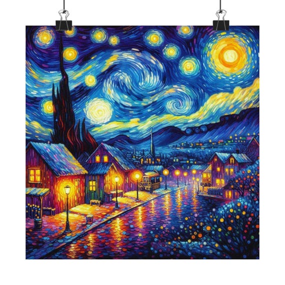 Starry Night Village Matte Vertical Posters Cozy Home Decor Art Prints For Living Room Unique Gift For Art Lovers Wall Art For Bedroom
