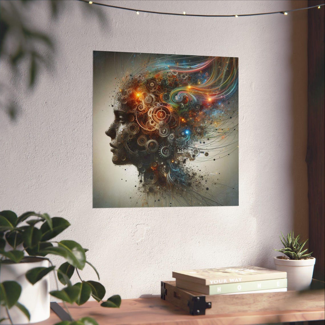 Surreal Steampunk Human Head Profile with Gears and Cogs Poster - Image 4